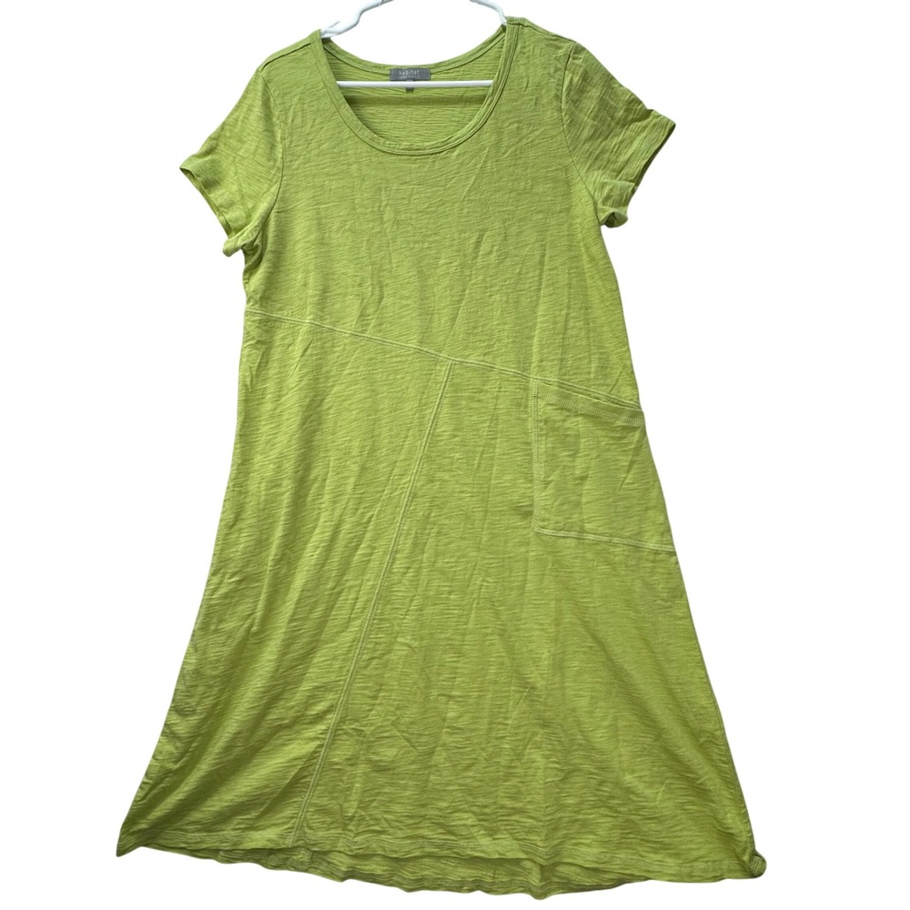 Habitat T-Shirt Dress Womens Medium Green Slub 100% Cotton Earthy Eco
